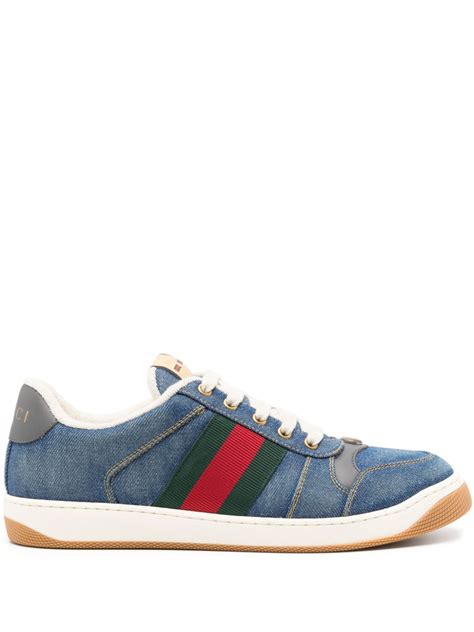 gucci screener sneaker on feet|gucci denim sneakers.